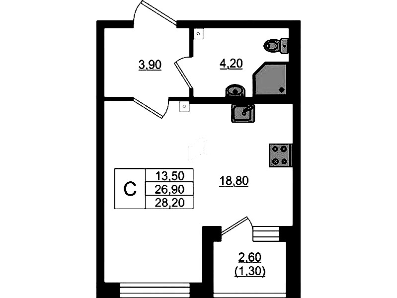 Квартира студия 28.2 м², 1/4 эт., ЖК «Пулковский дом»